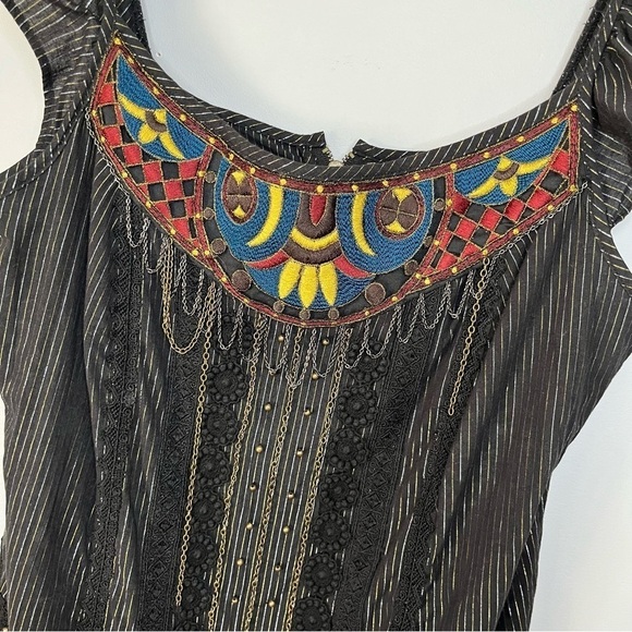 Nanette Lepore Vintage 2000s Isis Pinstripe Embroidered Chain Blouse Top Size 4 - Picture 4 of 16